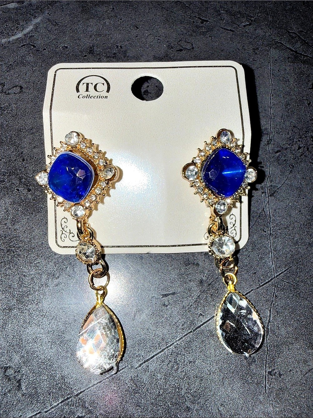 TC Collection Blue & Gold Drop Earrings NWT